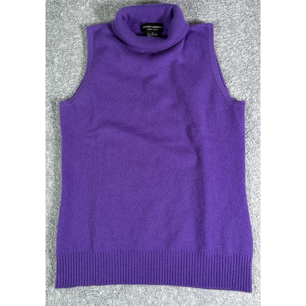 Sutton Studio Women's M Sleeveless Turtleneck Purple Pullover Cashmere Sweater